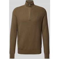 Polo Ralph Lauren Green Jumpers Polo Ralph Lauren Logo Half-Zip Contrast Logo Knit Jumper - Khaki
