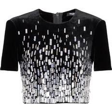 Balmain Women Blouses Balmain Sequin Embellished Cropped Blouse - Black