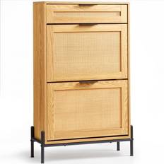 Gold Shoe Racks VEVOR Rattan Cabinet Organizer With 2 Flip Drawers Shoe Rack