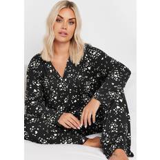 Yours Curve Heart Print Pyjama Set - Black