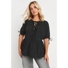 Black - Women Blouses Yours Curve Tie Front Peplum Top - Black