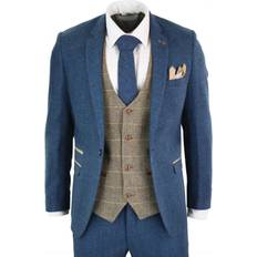 Mens 3 Piece Tweed Vintage Suit - Blue