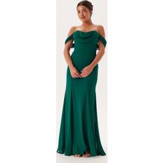 Goddiva Chiffon Off Shoulder Maxi Dress - Dark Green