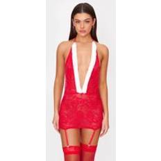 Faux Fur Dresses PrettyLittleThing Red Lace Christmas Faux Fur Dress - Red