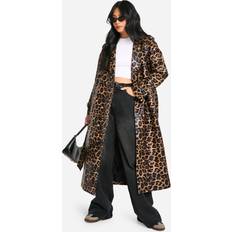 Multicoloured - Women Coats boohoo Petite Leopard Faux Leather Trench Coat - Multi