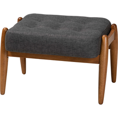 Brown Foot Stools Baxton Studio Jeanine Japandi Dark Grey Ottoman Footstool Foot Stool