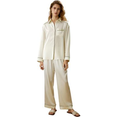LilySilk Silk Flattering Button-Up Pajamas - White