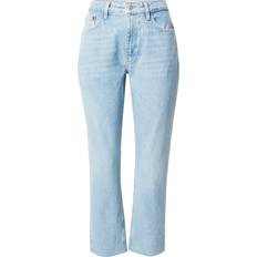 Dame - Ribbet Jeans Topshop Cropped Jeans Med Mellemhøj Talje - Lyseblå