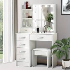 Temu White Vanity Desk With Sliding Mirror Dressing Table