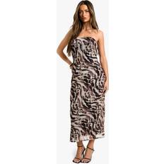 Brown Dresses boohoo Womens Bandeau Printed Mesh Midaxi Dress - Brown