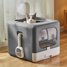 Full Enclosed Cat Toilet Litter Box Grey