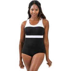 Black Swimsuits Colorblock One Piece Lap Swimsuit - Black/White