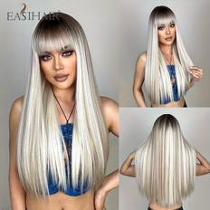 Silver Wigs Temu Long Straight Highlight Wig 26 Inch