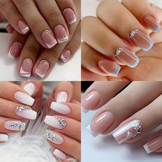 Nagelprodukter Temu Medium Square Press On Nails - Pink/White