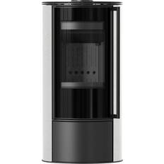 Fristående - Vita Braskaminer Kratki Kaminofen aus Stahl ERIK Ø 150 5,5 kW dekorative Keramiken WHITE SATIN schwarz Verkleidung mit Türfeder