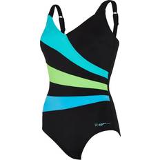 Zoggs Wrap Panel Adjustable Classic Back Swimsuit - Black/Green