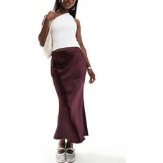 Red - Women Skirts New Look Bordeaux Midinederdel I Satin Med Skråsnit - Rød