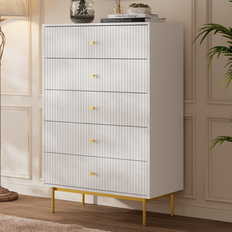 FURNIWAY Fluted Dresser White 5-Drawer Chest of Drawer