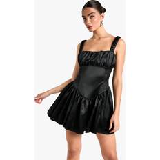 Cinq A Sept Satin Milkmaid Dress - Black