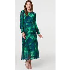 Izabel London Printed Long Sleeve Chiffon Midi Dress - Green
