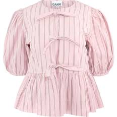 Ganni Striped Cotton Peplum Blouse - Pink