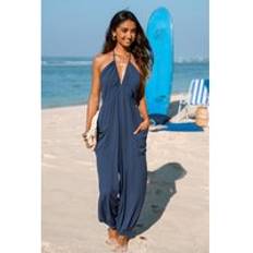 Cupshe Plunge Halter Jogger Jumpsuit - Blue