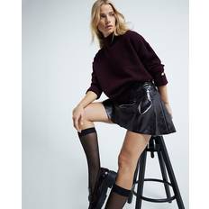 Bruna - Skinn Kjolar River Island Minikjol I Läderimitation Med Slitna Detaljer - Mörkbrun