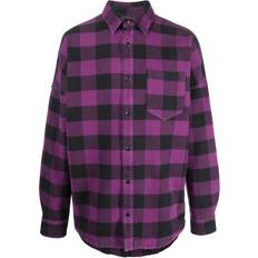 Palm Angels S Shirts Palm Angels Logo Print Checked Shirt - Purple