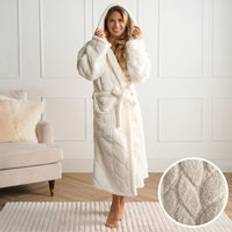 Solid Colours Sleepwear OHS Braided Fleece Dressing Gown - Cream