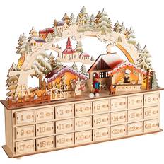 Brubaker Adventskalender att Fylla Julby 2024-40 cm Julkalender i Trä med LED-Belysning By med Barn, Bageri, Hund och Skog Kalender med Båge Upplyst