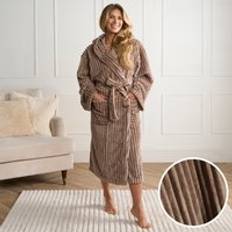 Solid Colours Robes OHS Ribbed Fleece Dressing Gown - Mink Brown