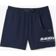 Lacoste Blue Swimwear Lacoste Quick Dry Logo Stripe Swim Trunks - Blue