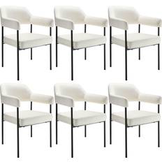 Steel - White Armchairs tectake Upholstered Steel Legs Set of 6 Armchair