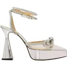 Silver Platform Pumps with Crystal Bow Gray