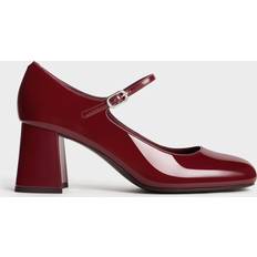 Patent Block-Heel Mary Jane Pumps Maroon