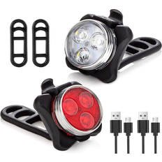 Lighting Set Bicycle Lights CHRONUS BOUTIQUE Bike Light Set Super Bright Waterproof Front and Rear Bike Bicycle Light Set Rechargeable Set -2 Black Led Lights, USB, Straps(Black)