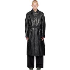 424 Paper Effect Leather Trench Coat - Black