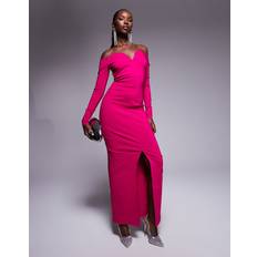 Vesper Bardot Long Sleeve Maxi Dress - Cerise Pink