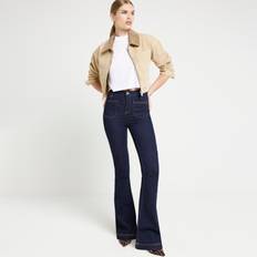 River Island High Waisted Front Pocket Flared Jeans - Blue