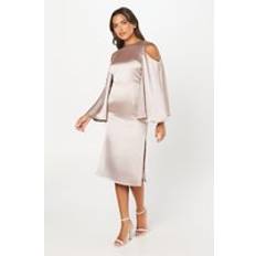 Coast Cape Back Satin Midi Wedding Dress - Mink/Navy