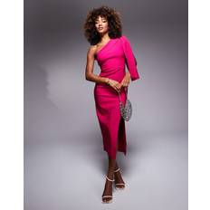 Vesper One Shoulder Midaxi Dress with Drape Detail - Cerise Pink