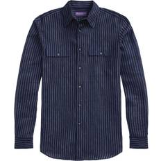 Ralph Lauren Purple Label Striped Linen Shirt - Blue