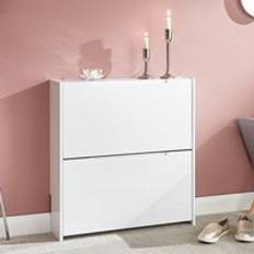 GFW Narrow Storage White 2 Doors Shoe Rack