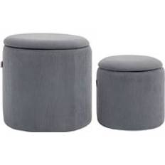 Homcom Grey Stools Homcom Modern Fabric Storage Ottoman Set of 2 Foot Stool