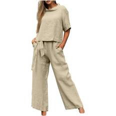 Linen Pajamas Edvintorg Women Crewneck Lounge Set - Solid