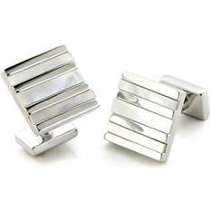 Rhodium Plated Cufflinks Rhodium Brass Cufflink with Precious Stone - White