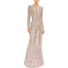 Mac Duggal Embellished Illusion High Neck Maxi Gown - Mocha