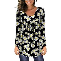 Blouses Hide Belly Tunic Long Sleeve T Shirt - Yellow