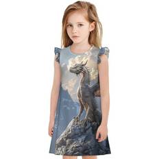 Silver Nightgowns Children's Clothing Buewutiry Girls Nightgown Flutter Sleeves - Silver