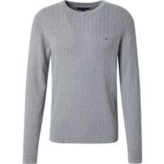 Tommy Hilfiger Knitted Sweaters Jumpers Tommy Hilfiger Herringbone Structure Crew Neck Jumper - Light Grey